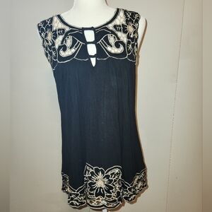 Forever 21 Y2k Boho Vintage Style Black Crochet Tank Top Tunic Large L EUC